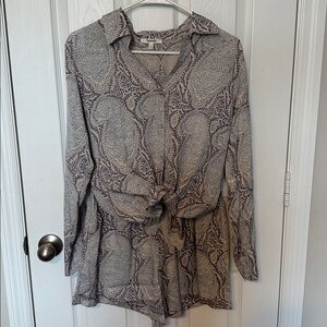 Splendid Paisley Button-Down Shirt in Navy and Cream with Matching Shorts